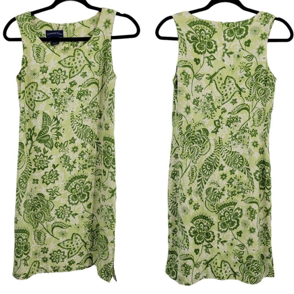 Vtg 80's Charter Club Dress Womens 4 Silk Sleeveless Shift Paisley‎ Pastel Green